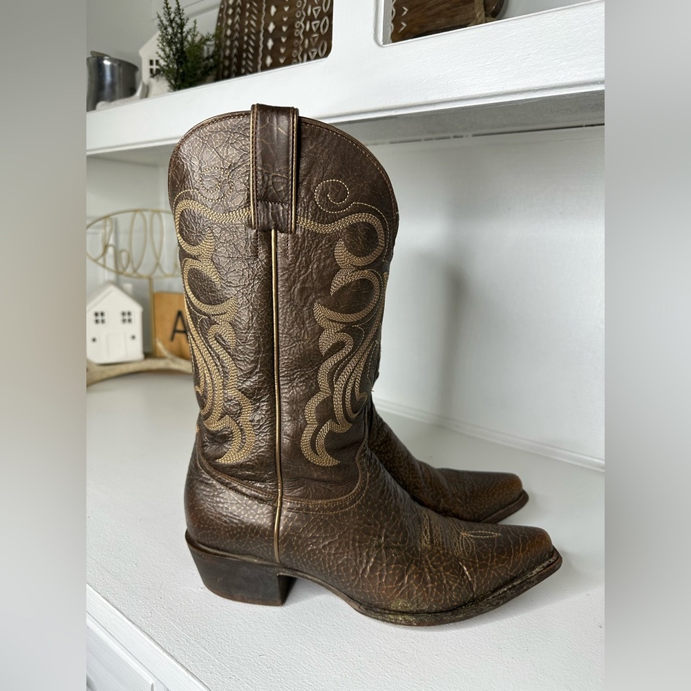 Shyanne Women’s 10M Gold Metallic Western Cowboy Boots Distressed Brown Leather - Picture 4 of 8